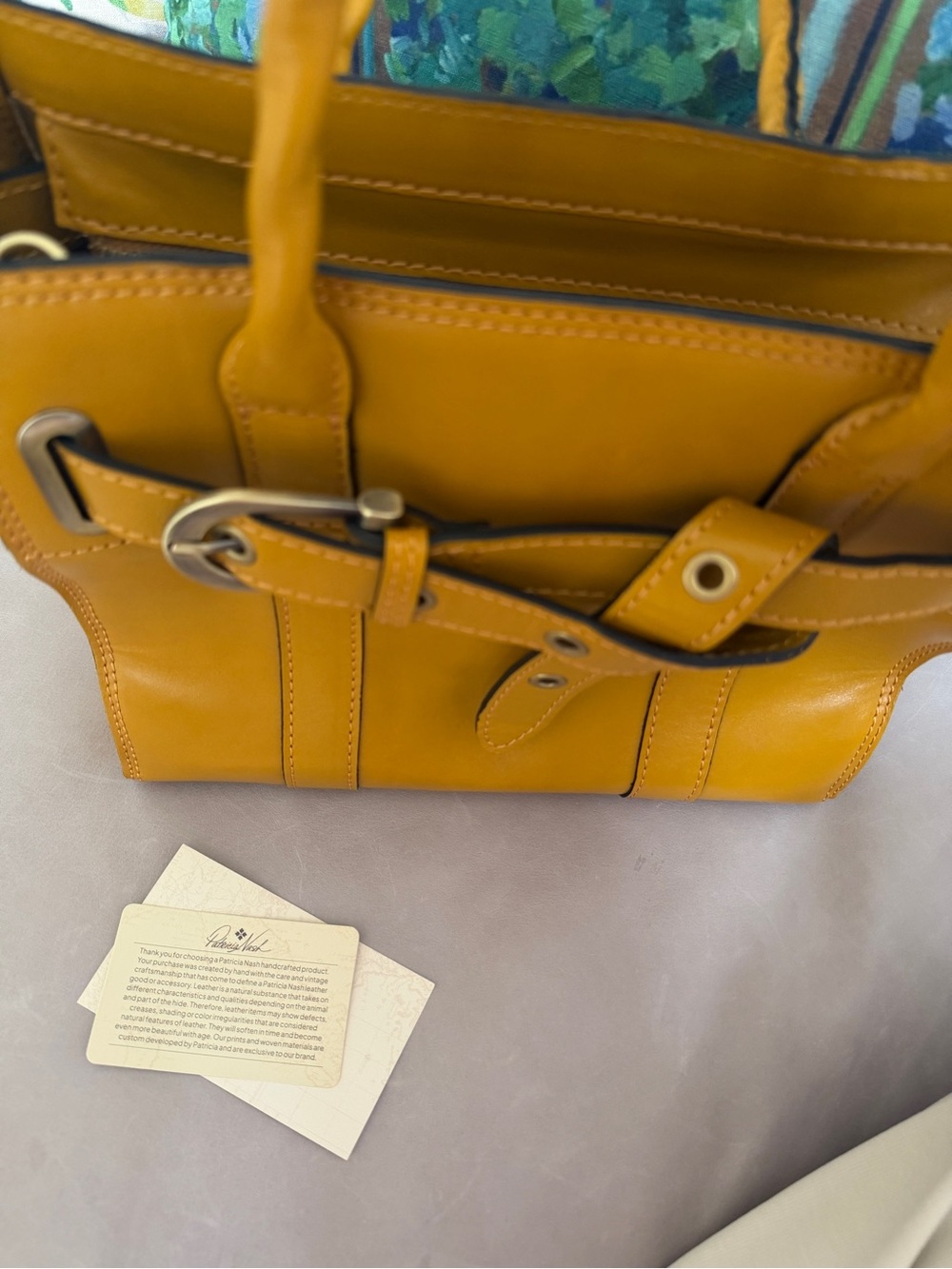Patricia Nash Discovery Attica Leather Satchel Mustard Equestrian - Picture 6 of 7